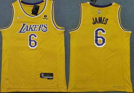 Men's Los Angeles Lakers #6 LeBron James Yellow Diamond 75th Anniversary Icon Sponsor Swingman Jersey