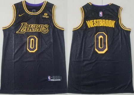 Men's Los Angeles Lakers #0 Russell Westbrook Black City 2021 Icon Sponsor Swingman Jersey