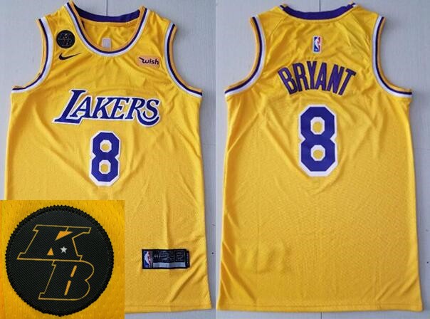 Men's Los Angeles Lakers #8 Kobe Bryant Yellow KB Patch Icon Sponsor Swingman Jersey