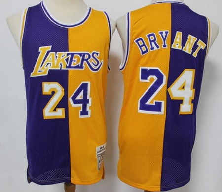 Men's Los Angeles Lakers #24 Kobe Bryant Purple Yellow Split Throwback Swingman Jersey