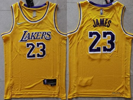 Men's Los Angeles Lakers #23 LeBron James Yellow Diamond 75th Anniversary Icon Swingman Jersey