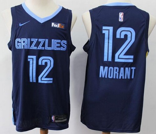 Men's Memphis Grizzlies #12 Ja Morant Navy Icon Sponsor Swingman Jersey