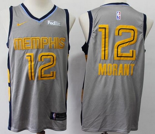 Men's Memphis Grizzlies #12 Ja Morant Gray City Icon Sponsor Swingman Jersey