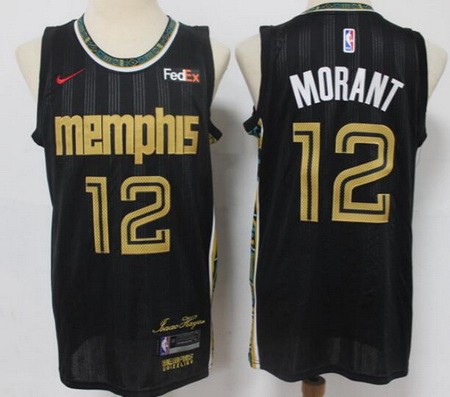 Men's Memphis Grizzlies #12 Ja Morant Black 2021 City Icon Sponsor Swingman Jersey