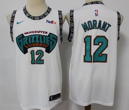 Men's Memphis Grizzlies #12 Ja Morant White Throwback Icon Sponsor Swingman Jersey