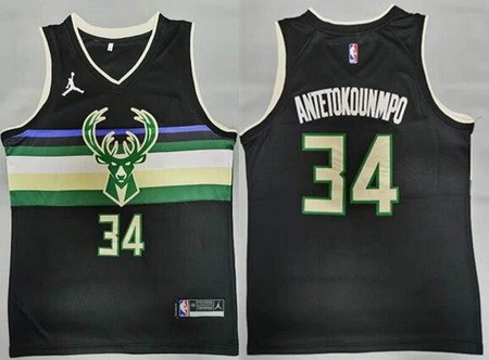Men's Milwaukee Bucks #34 Giannis Antetokounmpo Black 2021 Statement Icon Swingman Jersey