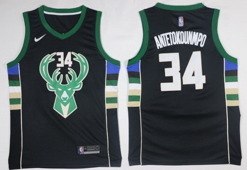 Men's Milwaukee Bucks #34 Giannis Antetokounmpo Black Icon Nike Swingman Jersey