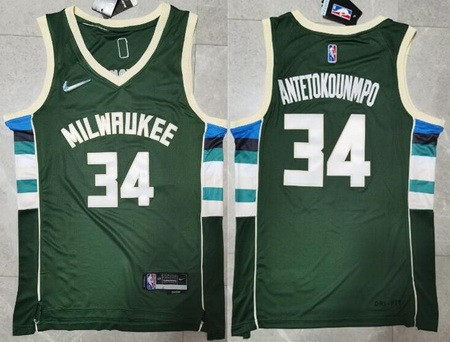 Men's Milwaukee Bucks #34 Giannis Antetokounmpo Green Diamond 75th Icon Swingman Jersey