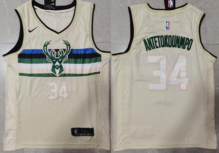 Men's Milwaukee Bucks #34 Giannis Antetokounmpo Cream City Icon Sponsor Swingman Jersey