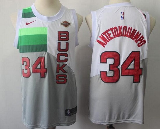 Men's Milwaukee Bucks #34 Giannis Antetokounmpo White Earned Icon Sponsor Swingman Jersey