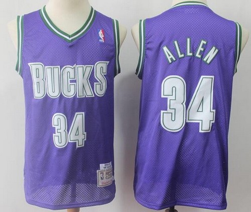 Men's Milwaukee Bucks #34 Ray Allen Purple Throwback Swingman Jersey