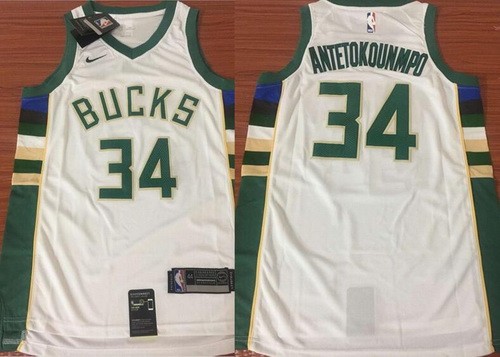 Men's Milwaukee Bucks #34 Giannis Antetokounmpo White Icon Nike Swingman Jersey