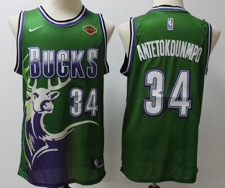 Men's Milwaukee Bucks #34 Giannis Antetokounmpo Green Throwback Icon Sponsor Swingman Jersey
