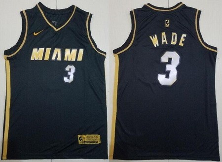 Men's Miami Heat #3 Dwyane Wade Black Gold 2021 Icon Swingman Jersey
