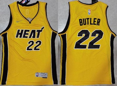 Men's Miami Heat #22 Jimmy Butler Yellow 2021 Earned Icon Swingman Jersey