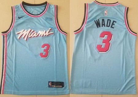 Men's Miami Heat #3 Dwyane Wade Light Blue 2019 City Icon Sponsor Swingman Jersey