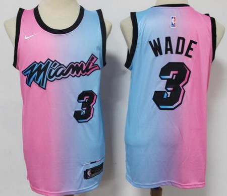 Men's Miami Heat #3 Dwyane Wade Pink Blue 2021 City Icon Swingman Jersey