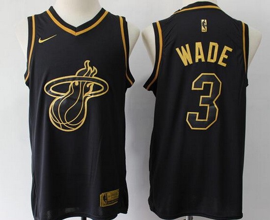 Men's Miami Heat #3 Dwyane Wade Black Gold Swingman Jersey