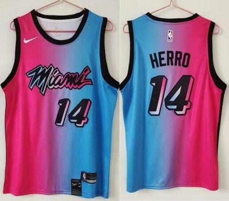 Men's Miami Heat #14 Tyler Herro Pink Blue 2021 City Icon Swingman Jersey