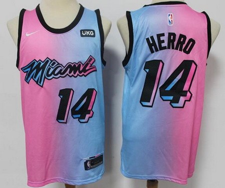 Men's Miami Heat #14 Tyler Herro Pink Blue 2021 City Icon Sponsor Swingman Jersey