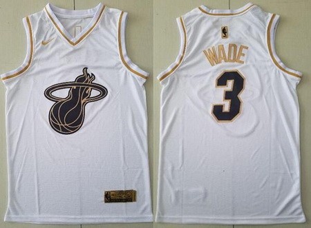 Men's Miami Heat #3 Dwyane Wade White Gold Icon Swingman Jersey