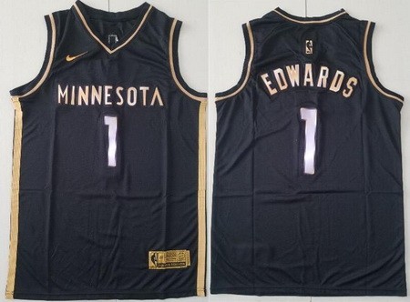 Men's Minnesota Timberwolves #1 Anthony Edwards Black Gold Icon Swingman Jersey