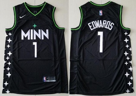 Men's Minnesota Timberwolves #1 Anthony Edwards Black 2021 City Icon Swingman Jersey