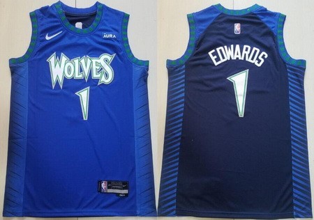Men's Minnesota Timberwolves #1 Anthony Edwards Blue City Diamond 75th Icon Swingman Jersey