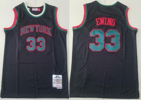 Men's New York Knicks #33 Patrick Ewing Black Plaid 1991 Throwback Swingman Jersey