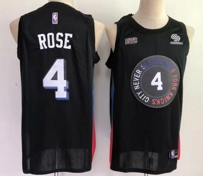 Men's New York Knicks #4 Derrick Rose Black 2021 City Icon Sponsor Swingman Jersey