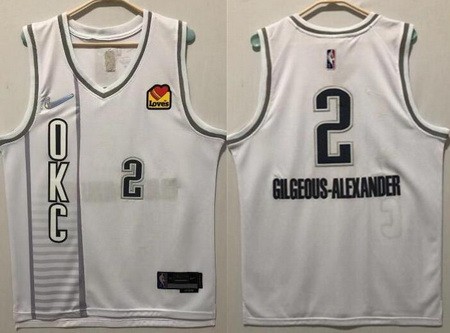 Men's Oklahoma City Thunder #2 Shai Gilgeous Alexander White City Diamond 75th Icon Sponsor Swingman Jersey