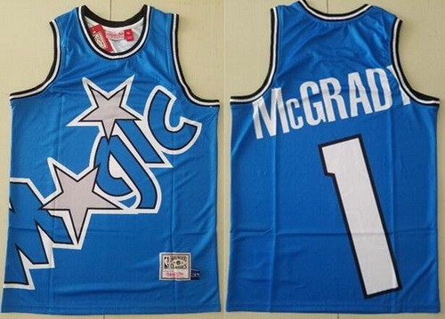 Men's Orlando Magic #1 Tracy McGrady Blue Hollywood Classic Printed Jersey