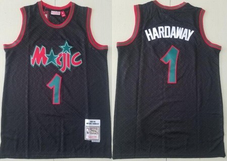 Men's Orlando Magic #1 Penny Hardaway Black Plaid 1993 Throwback Swingman Jersey