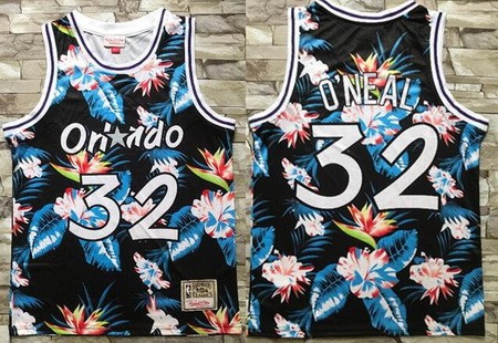 Men's Orlando Magic #32 Shaquille O'Neal Floral Laser Printing Jersey