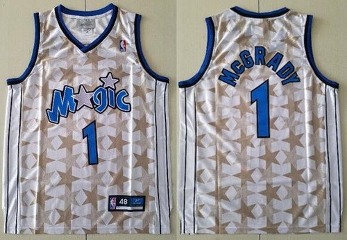 Men's Orlando Magic #1 Tracy McGrady White Star Reebok Throwback Swingman Jersey