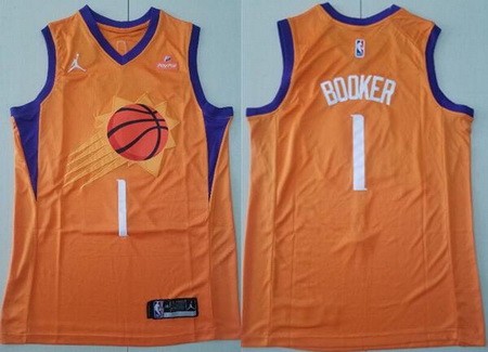 Men's Phoenix Suns #1 Devin Booker Orange 2021 Statement Icon Sponsor Swingman Jersey