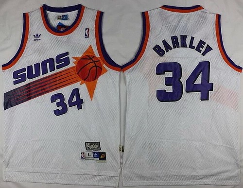 Men's Phoenix Suns #34 Charles Barkley White Throwback Swingman Jersey
