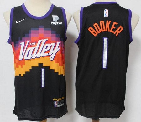 Men's Phoenix Suns #1 Devin Booker Black 2021 City Icon Sponsor Swingman Jersey
