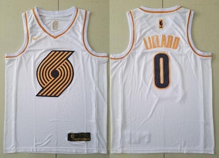 Men's Portland Trail Blazers #0 Damian Lillard White Gold Icon Swingman Jersey