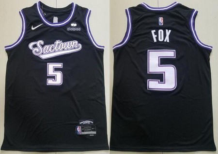 Men's Sacramento Kings #5 De'Aaron Fox Black City Diamond 75th Icon Sponsor Swingman Jersey