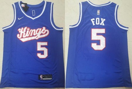 Men's Sacramento Kings #5 De'Aaron Fox Blue Hardwood Classics Icon Swingman Jersey