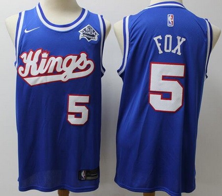 Men's Sacramento Kings #5 De'Aaron Fox Blue Hardwood Classics Icon Sponsor Swingman Jersey