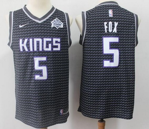 Men's Sacramento Kings #5 De'Aaron Fox Black Icon Statement Sponsor Swingman Jersey