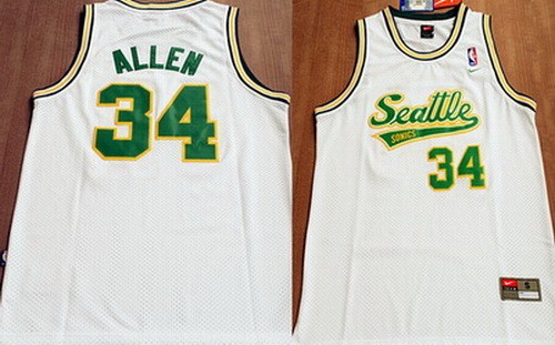 Men's Seattle Sonics #34 Ray Allen White Throwback Swingman Jersey