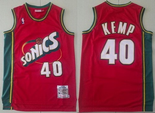 Men's Seattle Sonics #40 Shawn Kemp Red 1995 Throwback Swingman Jersey