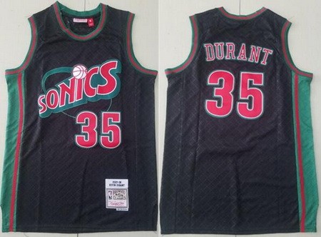 Men's Seattle Sonics #35 Kevin Durant Black Plaid 2007 Throwback Swingman Jersey