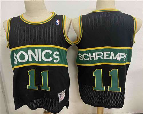 Men's Supersonics 11 Detlef Schrempf Black Hardwood Classics Mesh Jersey