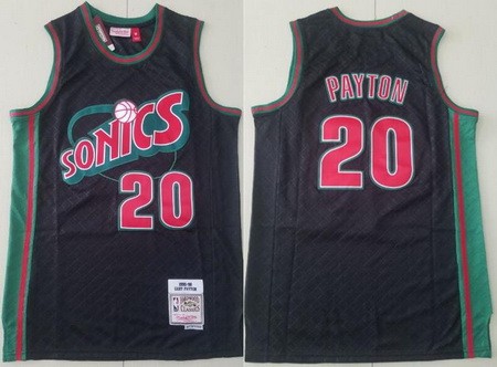 Men's Seattle Sonics #20 Gary Payton Black Plaid 1995 Throwback Swingman Jersey