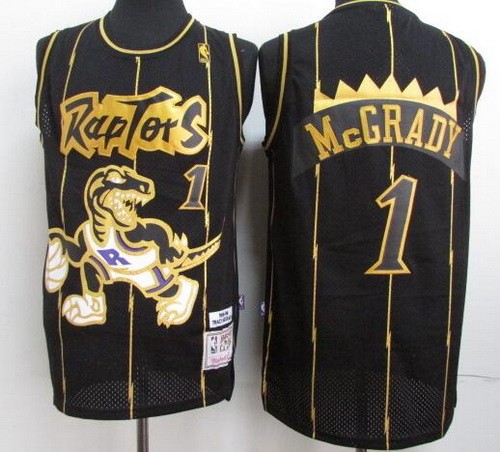 Men's Toronto Raptors #1 Tracy McGrady Black Gold Throwback Swingman Jersey