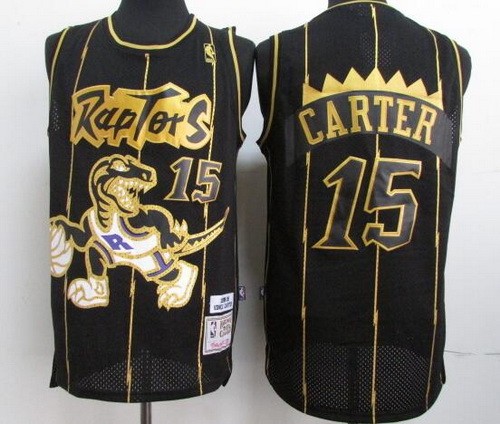 Men's Toronto Raptors #15 Vince Carter Black Gold Throwback Swingman Jersey